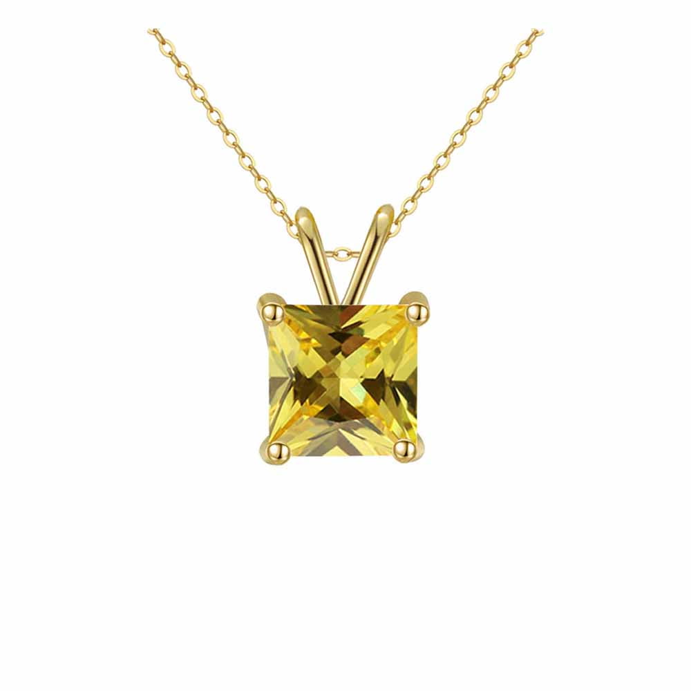 Paris Jewelry 14K Solid Yellow Gold Necklace 3 Carat Princess Created