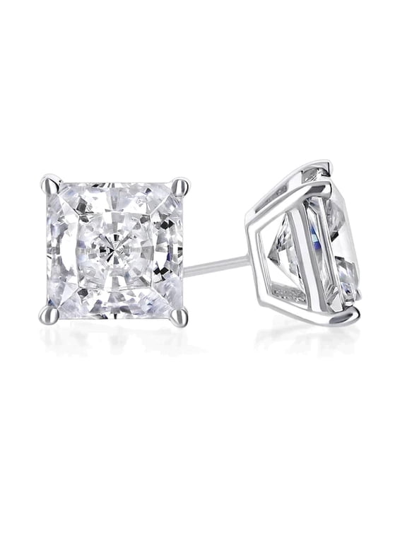 14K White Gold 1 Carat Princess Cut Created Diamond Stud Earrings Jewelry Plated