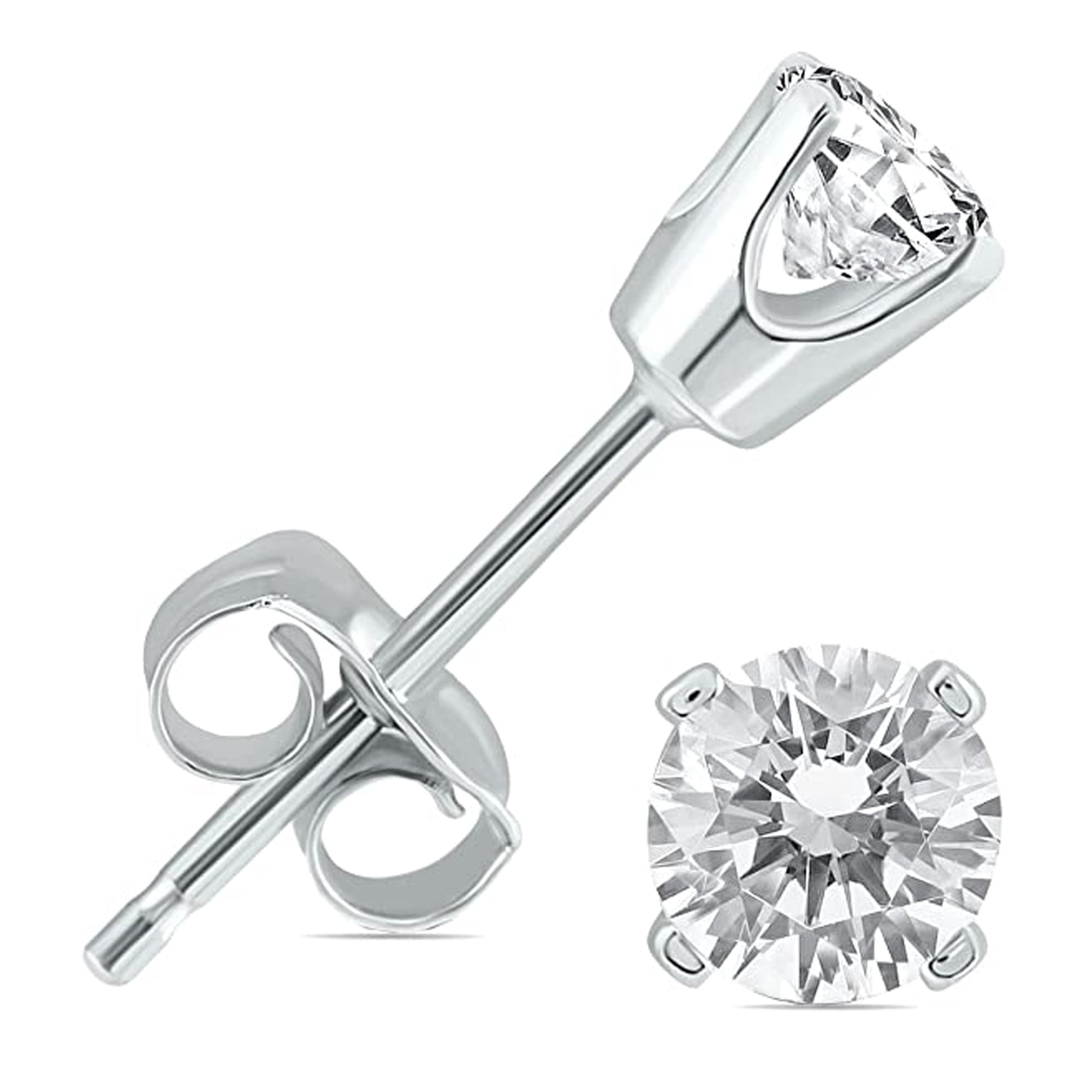 14K White Gold 1 Carat Round Diamond Stud Earrings Jewelry for Women
