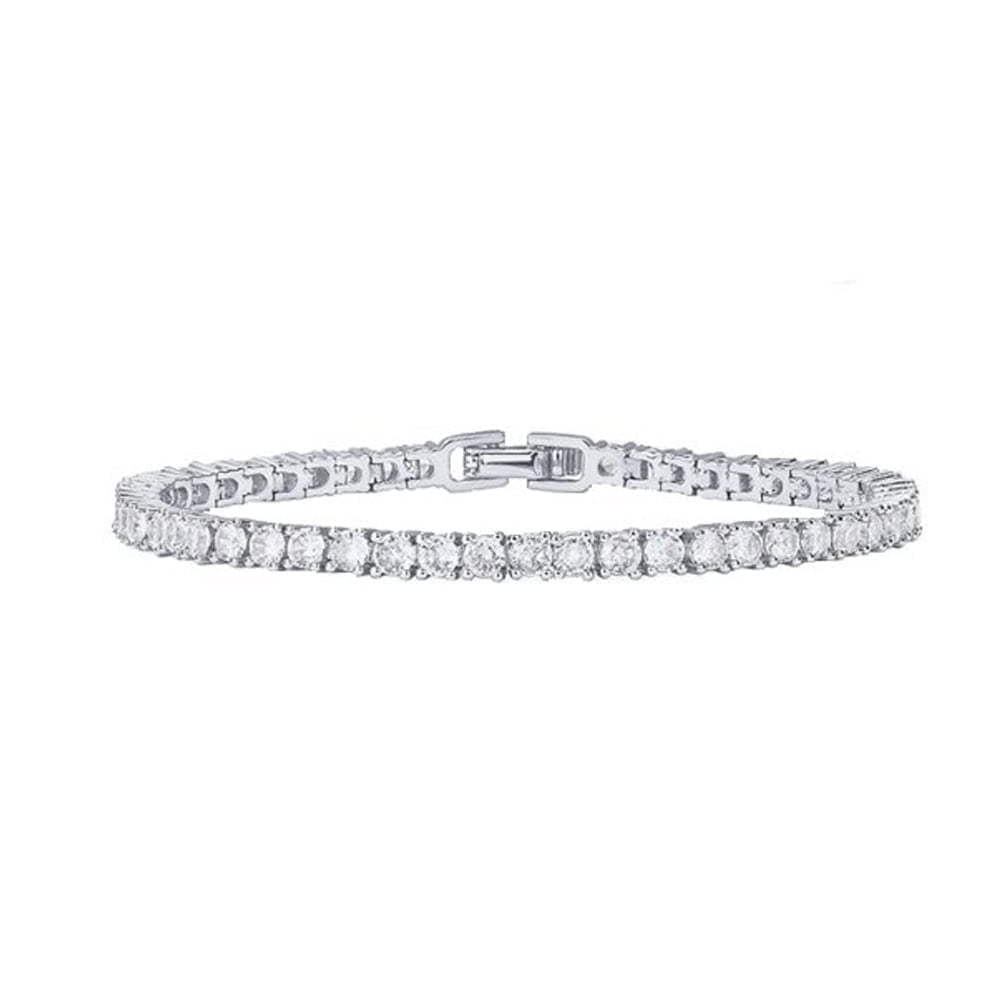 PARIS JEWELRY 14K White Gold 4 Ct White Sapphire Round Tennis Bracelet 7 inch Gift for Women Unisex plated