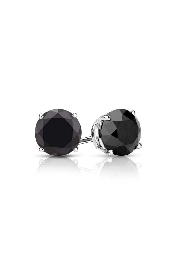 14K White Gold Black Round Diamond 1/4Ct Stud Earrings Plated by Paris Jewelry