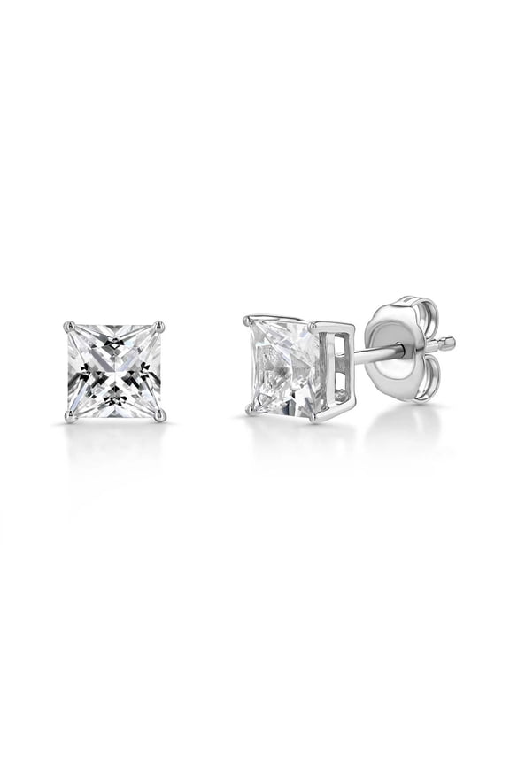 14K White Gold Created White Diamond Princess 1/4Ct Stud Earrings Plated by Paris Jewelry