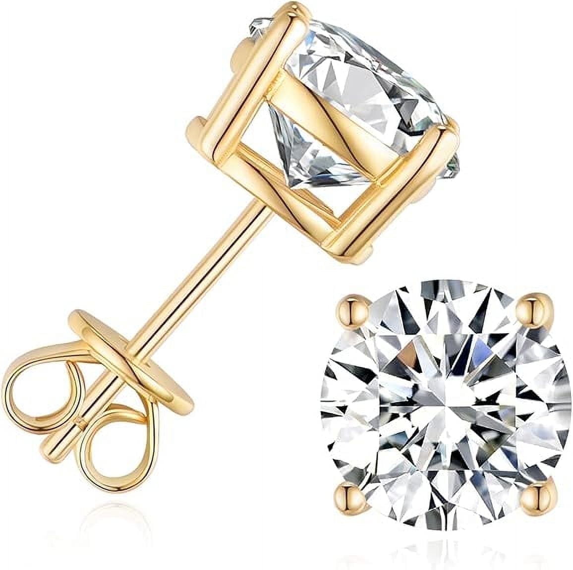 14K Yellow Gold 1 Ct Round Created Diamond Stud Earrings Plated by Paris Jewelry