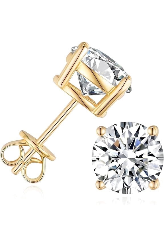 14K Yellow Gold 1 Ct Round Created Diamond Stud Earrings Plated by Paris Jewelry