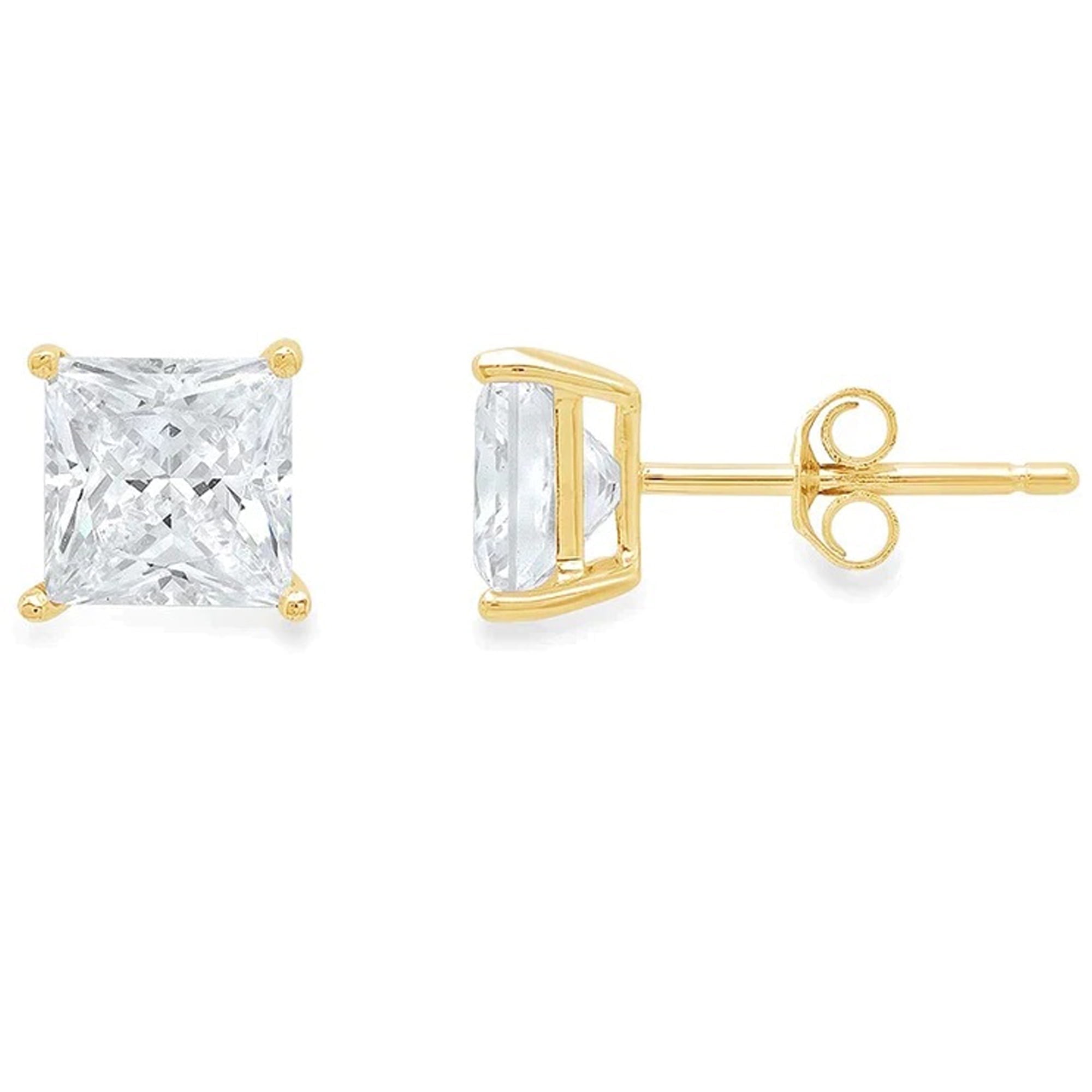 2 Ct Princess Cut 14K Yellow Gold Diamond Stud Earrings Jewelry Gift for Women