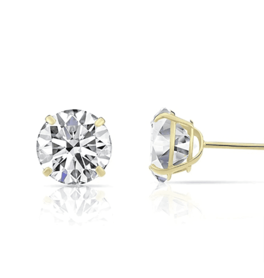 14K Yellow Gold 2 Carat Round Created Diamond Solitaire Stud Earrings