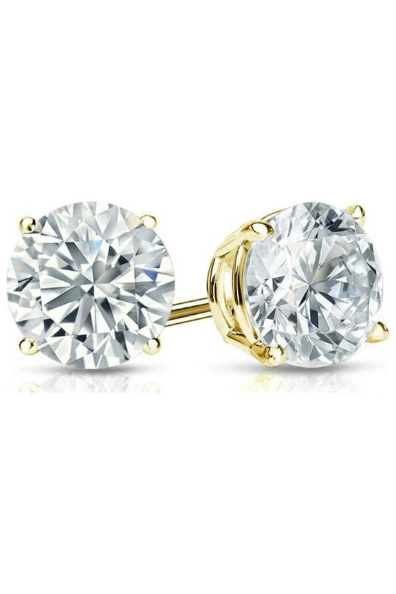 14K Yellow Gold 6mm Created White Sapphire Round Stud Earrings plated