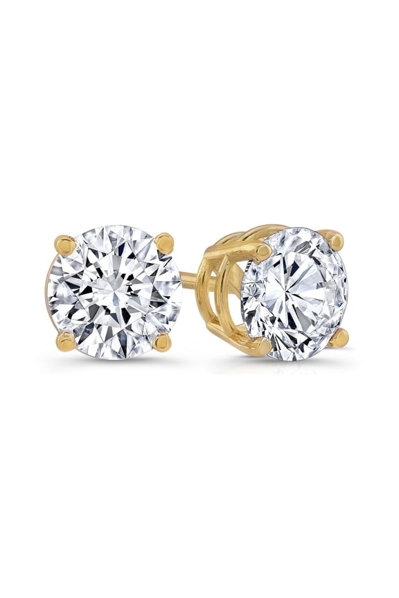 14K Yellow Gold 1/4 Ct Round Created Diamond Stud Earrings Plated by Paris Jewelry