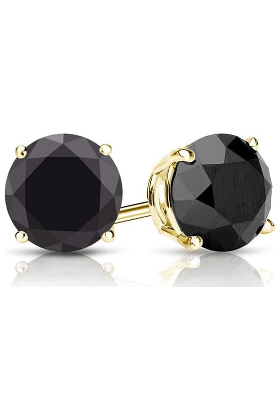 14K Yellow Gold Black Round Diamond 1/4Ct Stud Earrings Plated by Paris Jewelry