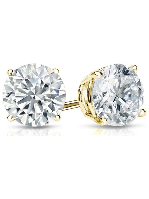 14K Yellow Gold White Sapphire 4mm Round Stud Earrings Jewelry for Women plated