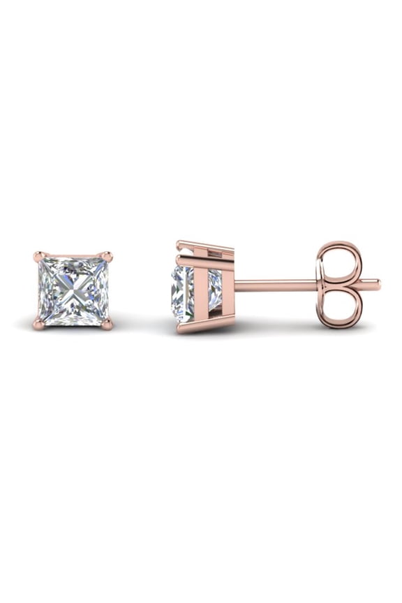 14k Rose Gold Plated 1/2Ct Solitaire Princess Created White Diamond (G-H, I1) Stud Earrings for Unisex by Paris Jewelry