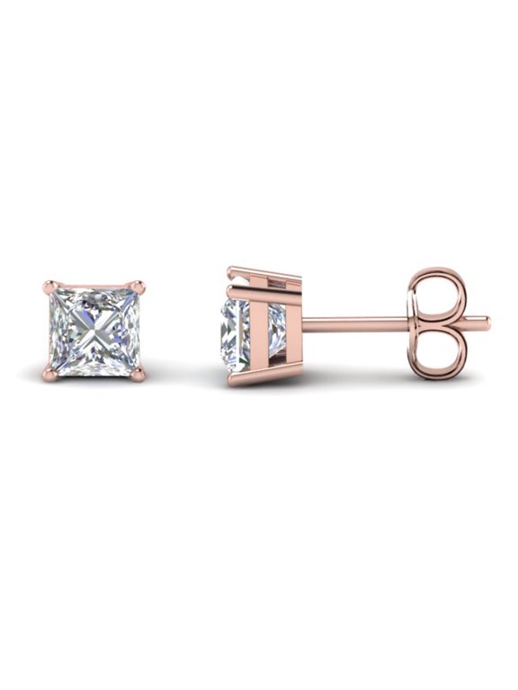 14k Rose Gold 1/4 Ct Princess Cut Created White Diamond (G-H, I1) Stud Earrings Unisex Plated by Paris Jewelry