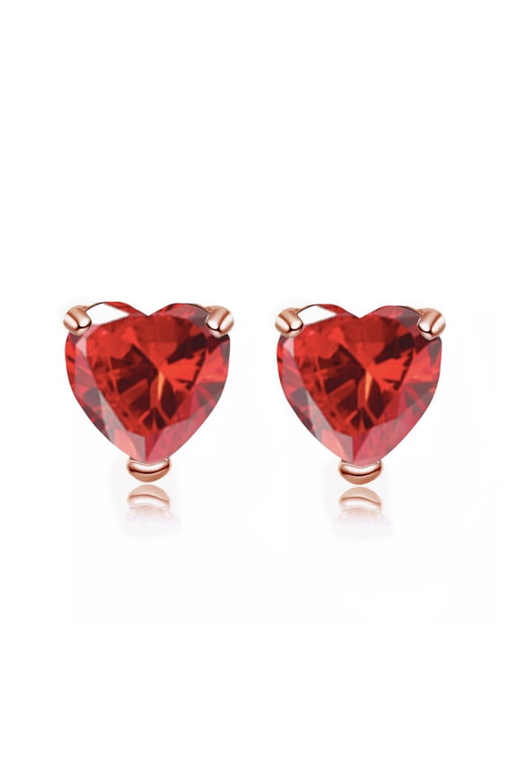 14k Rose Gold 2 Carat Heart Created Ruby Stud Earrings Plated Plated