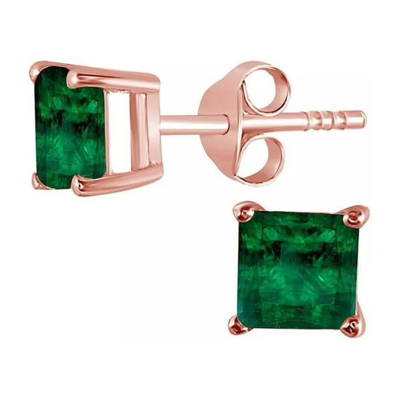 Paris Jewelry 14k Rose Gold 2 Ct Princess Cut Created Emerald Stud Earrings Plated