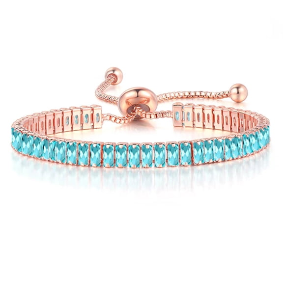 Paris Jewelry 14k Rose Gold 7 Ct Created Aquamarine Princess Adjustable Tennis Plated Bracelet Unisex