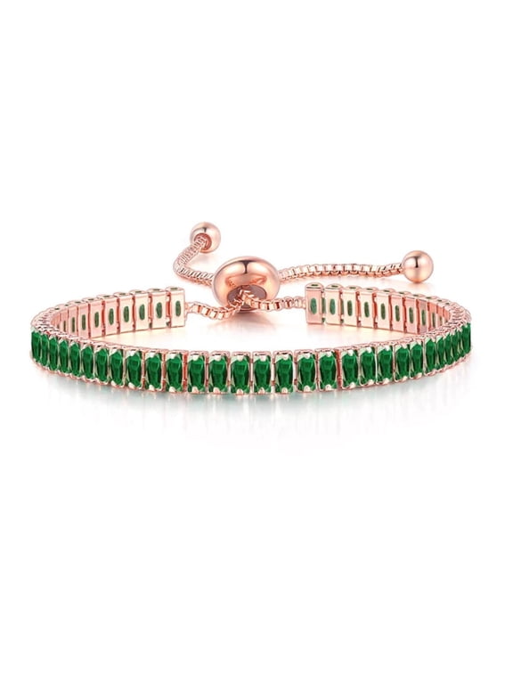 14k Rose Gold 7 Ct Square Cut Created Emerald Adjustable Tennis Bracelet for Women plated