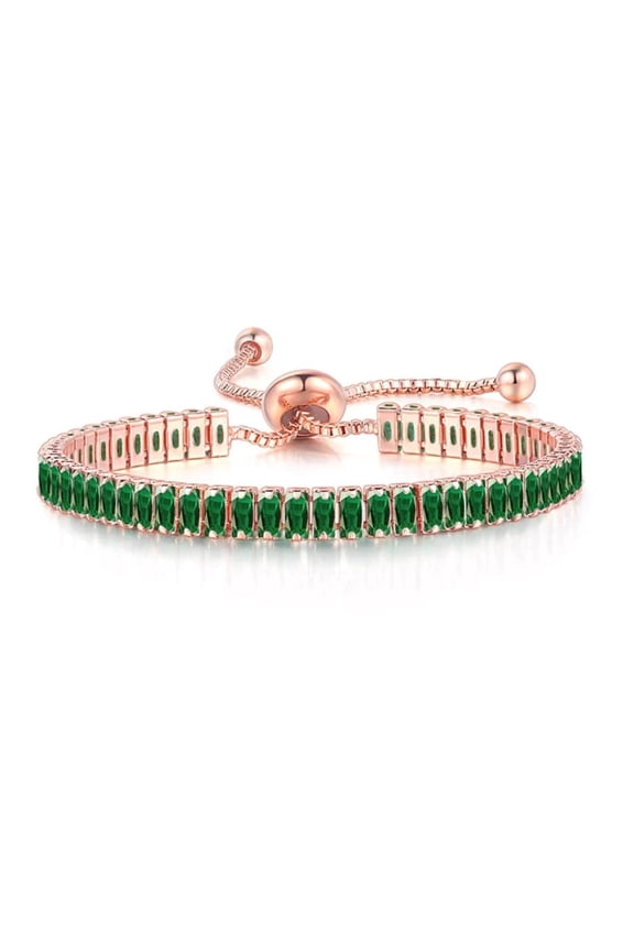 14k Rose Gold 7 Ct Square Cut Created Emerald Adjustable Tennis Bracelet for Women plated