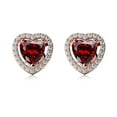 thumbnail image 1 of 14k Rose Gold Halo Heart Garnet 1 Ct Stud Earrings Plated by Paris Jewelry, 1 of 4