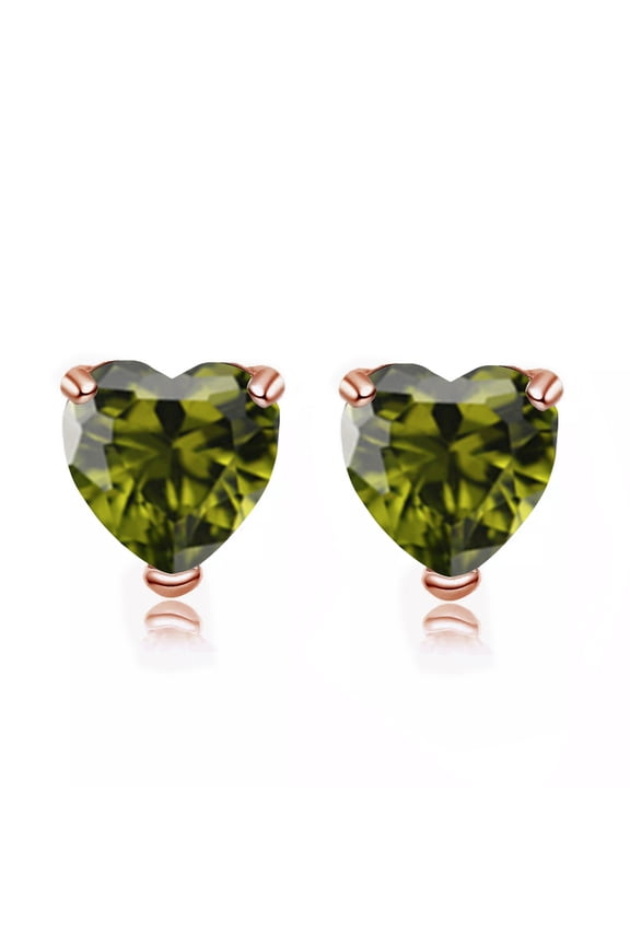14k Rose Gold Plated 1/2 Ct Heart Created Peridot Stud Earrings Jewelry Gift for Women