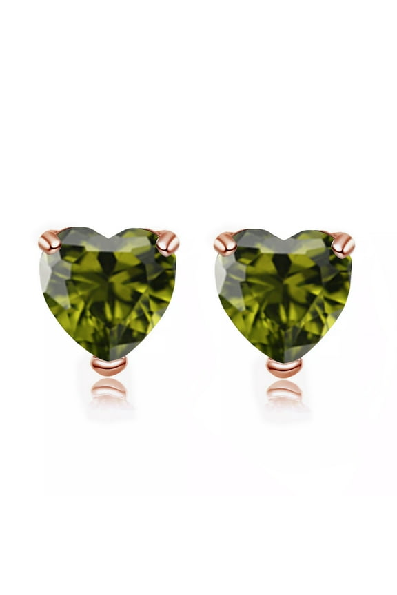 14k Rose Gold Plated 2 Ct Heart Created Peridot Stud Earrings Jewelry Gift for Women