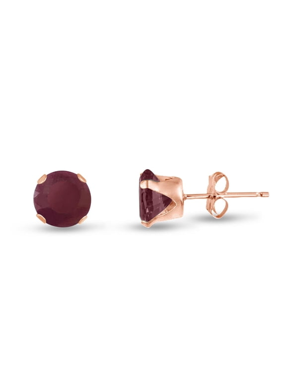 14k Rose Gold Plated 8mm Round Ruby Stud Earrings Women