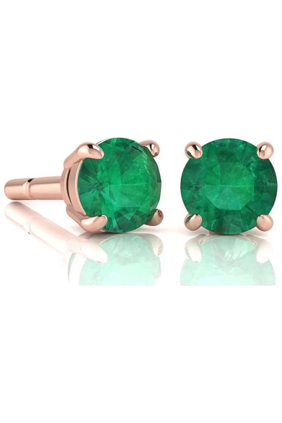 14k Rose Gold Push Back Round Created Emerald Stud Earrings 4MM Plated by Paris Jewelry
