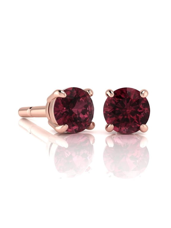 14k Rose Gold Push Back Round Created Garnet Stud Earrings 4MM Plated by Paris Jewelry