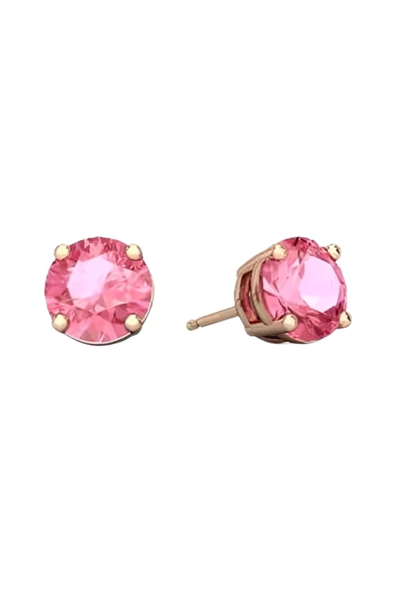 14k Rose Gold 4mm Push Back Round Plated Pink Sapphire Stud Earrings by Paris Jewelry