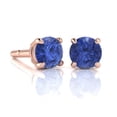thumbnail image 1 of 14k Rose Gold Round Created Tanzanite Stud Earrings 4MM Plated by Paris Jewelry, 1 of 4