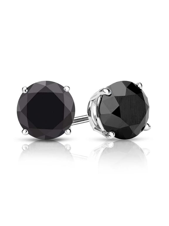 14k White Gold 1/4ct, 1/2ct, 3/4ct, 1ct Created Black Diamond Round Plated Stud Earrings