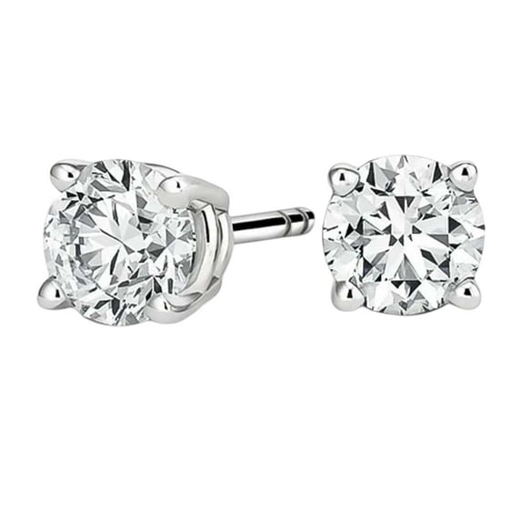 14k White Gold 4mm, 5mm, 6mm, 7mm Created White Diamond Round Plated Stud Earrings by Paris Jewelry