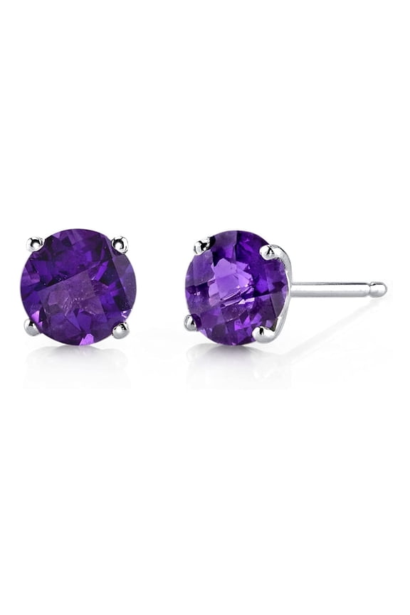 14k White Gold 1/2 Ct Created Amethyst Round Plated Stud Earrings by Paris Jewelry