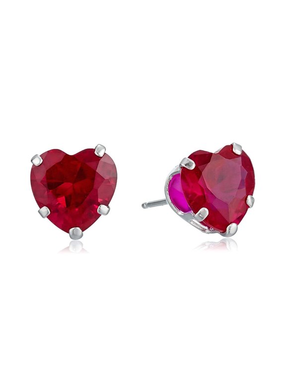 14k White Gold 1/2 Carat Heart Created Ruby Stud Earrings Plated by Paris Jewelry