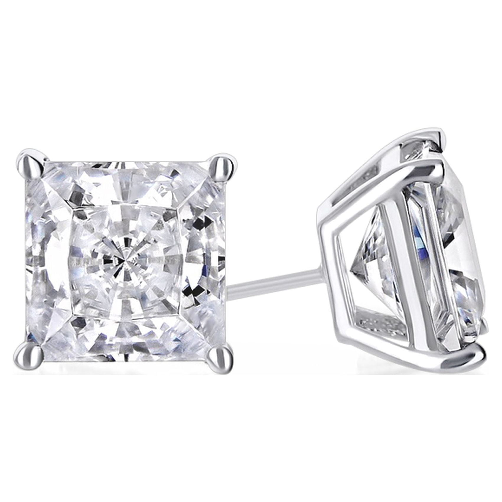 PARIS JEWELRY 14k White Gold 1/2 Ct Created Princess Cut White Sapphire Stud Earrings Plated