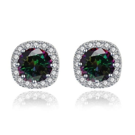 Paris Jewelry 14k White Gold 1/2 Ct Round Created Alexandrite Halo Stud Earrings Plated