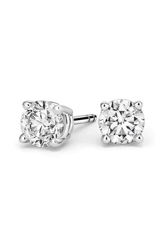 14k White Gold 1/4 Ct Solitaire Created White Diamond Stud Earrings (G-H, VS) Plated by Paris Jewelry