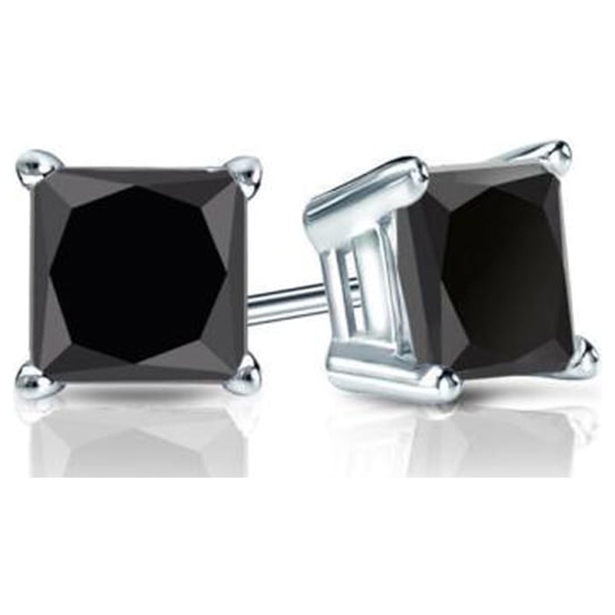 Paris Jewelry 14k White Gold 1 Ct Princess Cut Created Black Sapphire Stud Earrings Plated