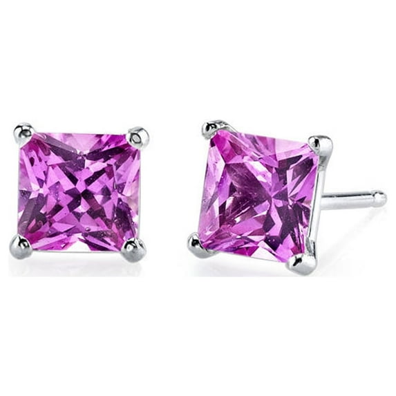 Paris Jewelry 14k White Gold 1 Ct Princess Cut Created Pink Sapphire Stud Earrings Plated