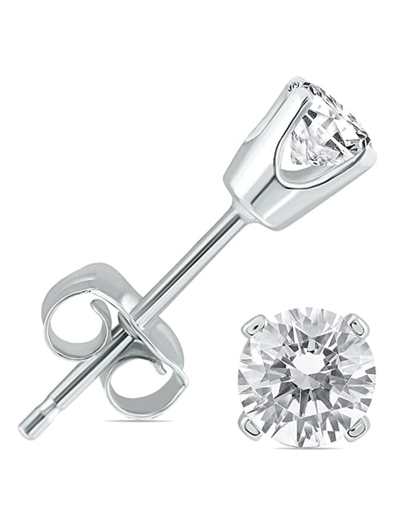 2 Carat Round White Solitaire Created Diamond Stud Earrings, 14k White Gold Plated by Paris Jewelry
