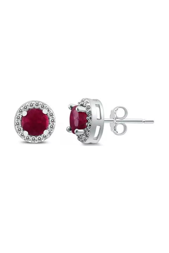 14k White Gold 2 Carat Round Created Ruby Halo Stud Earrings Plated Women