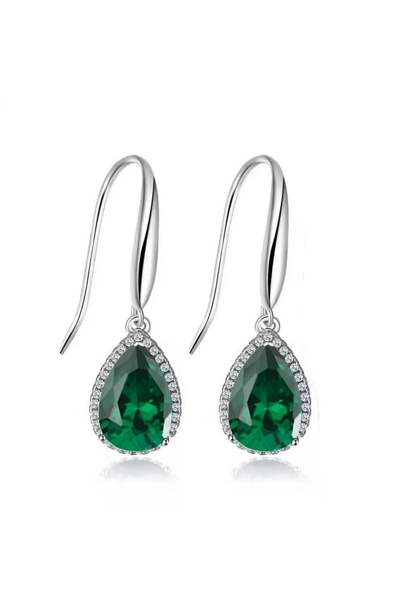 14k White Gold 2 Ct Emerald Teardrop Earrings Jewelry Gift For Women plated