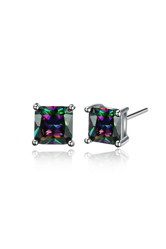 14k White Gold 2 Ct Square Created Mystic Topaz Stud Earrings Plated