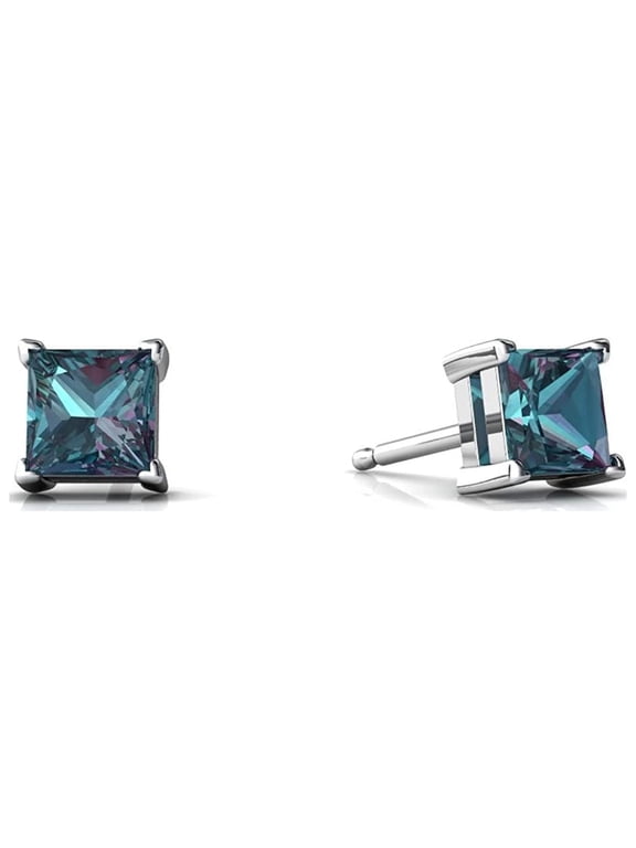 14k White Gold 2 Ct Square Cut Alexandrite Stud Earrings Gift for Women Plated by Paris Jewelry