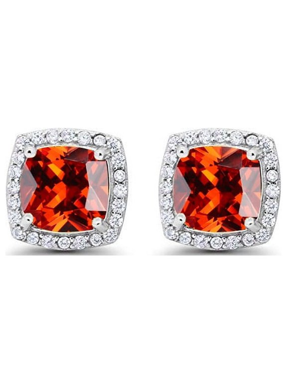 14k White Gold 3 Ct Created Halo Princess Cut Ruby Stud Earrings Plated