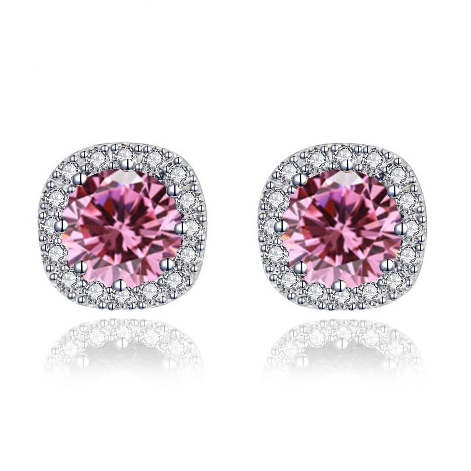 Paris Jewelry 14k White Gold 3 Ct Round Created Pink Sapphire Halo Stud Earrings Plated Women