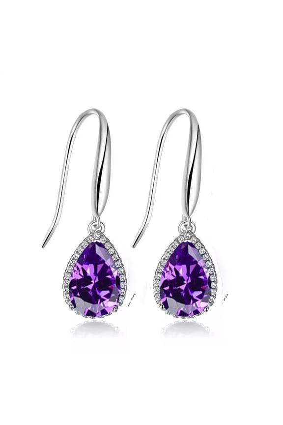 14k White Gold 4 Ct Created Amethyst Teardrop Earrings Jewelry for Women Plated by Paris Jewelry