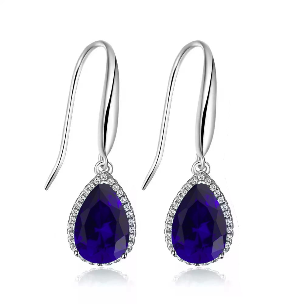 Paris Jewelry 14k White Gold 4 Ct Created Blue Sapphire Teardrop Earrings Plated