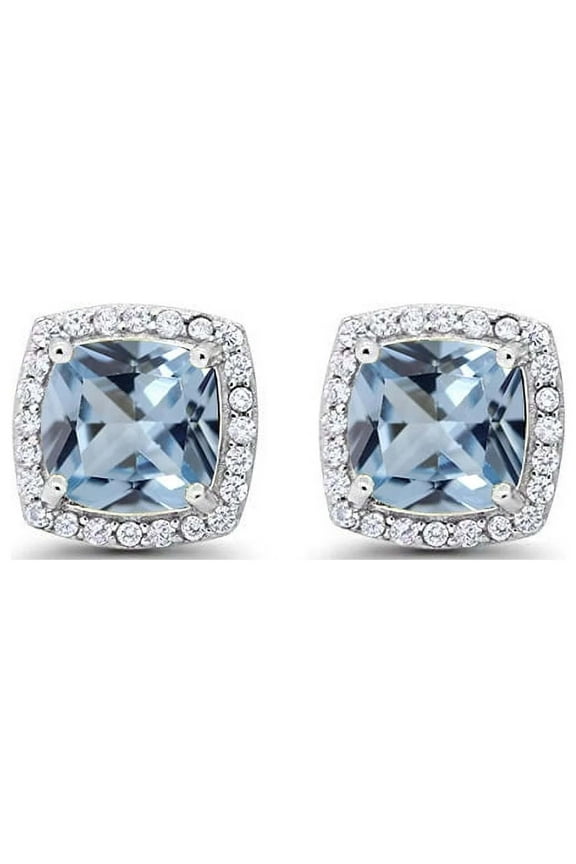 4 Ct Blue Aquamarine Princess Cut Stud Earrings, 14k White Gold Jewelry for Women plated