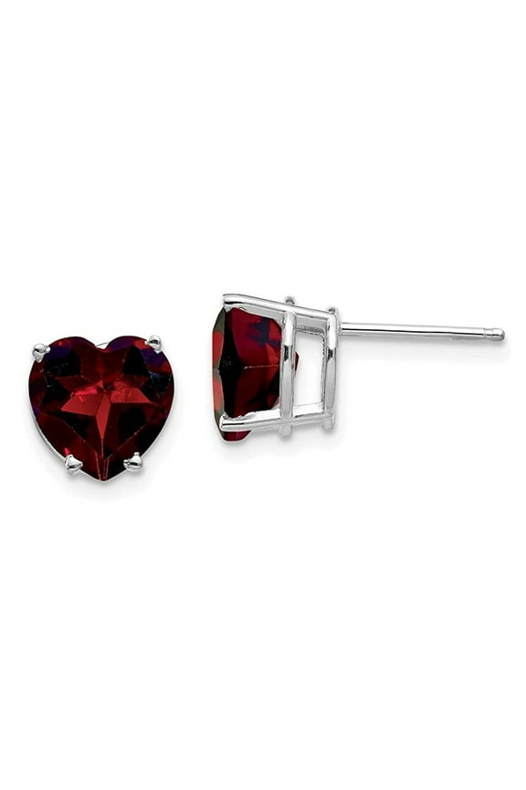 14k White Gold 4 Ct Heart Created Garnet Stud Earrings Plated