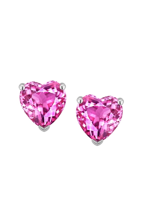 14k White Gold 4 Ct Heart Created Pink Sapphire Stud Earrings Plated by Paris Jewelry